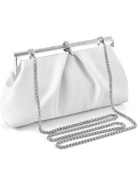 Women's White Pu Leather Clutch Purse For Formal Evening Shoulder Party Bag